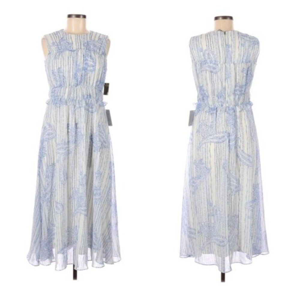TAYLOR Blue & White Midi Printed Dress – Size 10 | NWT